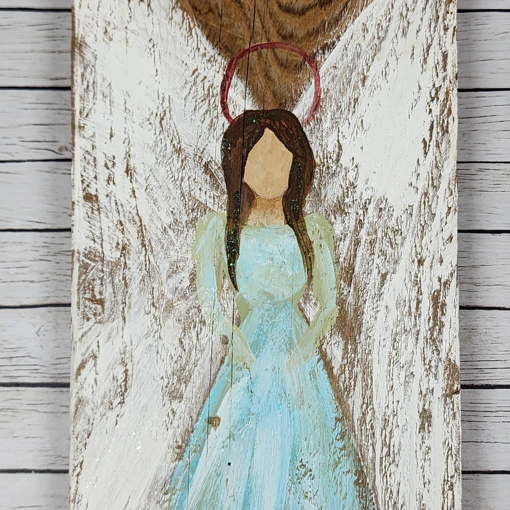 Handmade Wood Angel Wall Plaques Set Of 2 Rustic Primitive Religious Decor - Picture 7 of 9